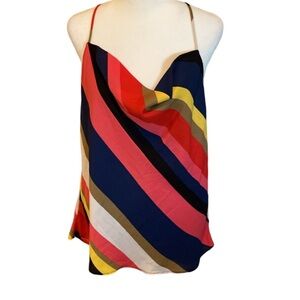 Socialite Spagehetti strap lined blouse. Sz L. Multiple color diagonal stripe.